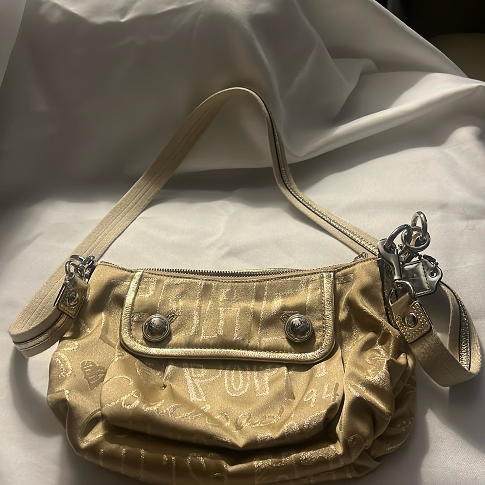 COACH POPPY Like new STORYPATCH GROOVY SHOULDER/SWING BAG GOLD #15302